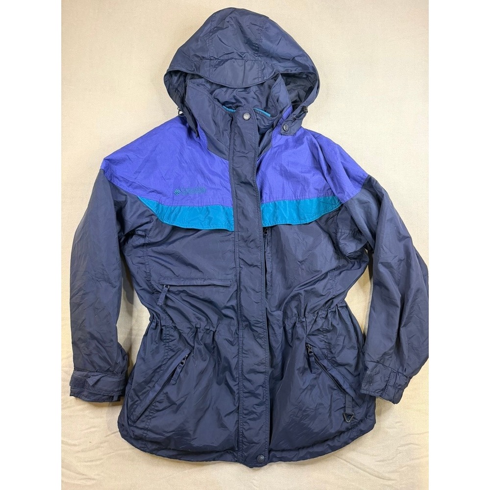 Vintage Columbia Boulder Ridge Parka Jacket Navy Purple Teal Colorblock Womens M